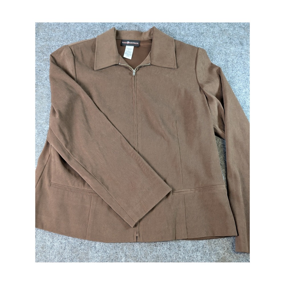 Sag Harbor Womens Brown Faux Suede Zip Front Jacket Size 12 F43218 CollarEUC